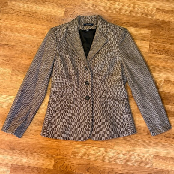 CHAPS Vintage Women’s Herringbone Cotton Blazer Black/Tan Size 4 EC Old Money - Picture 9 of 14